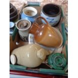 Box of assorted Studio Pottery inc. Foot warmer, Jardinière etc.