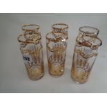Set of 6 Italian Heavy Cut Glass Hi Ball glasses with gilded detail