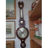 19thC Walnut cased banjo Barometer with inset porthole mirror by A Guarnerio of St Ives