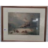 Watercolour of ship wreck in stormy seas signed N Pocock framed and mounted