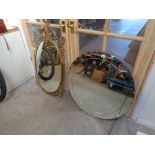 Large Circular bevel edged mirror and a Ornate gilt framed mirror