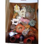 Box of Retro figurines and ornaments inc. Edwardian Leaf design Chamber stick