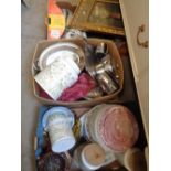 3 Boxes of assorted China, Silver-plate and pictures