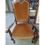 1930s Walnut Art Deco Elbow Chair with upholstered Back & Seat