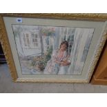 Framed print of a young woman signed Simon King