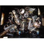 Large collection of Fixed Spool and closed face reels inc. Shakespeare Bait runners, Mitchell 300