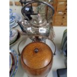 Trurox of Sheffield Silverplated spirit Kettle with clover decoration and a 1930s Oak Ice Bucket