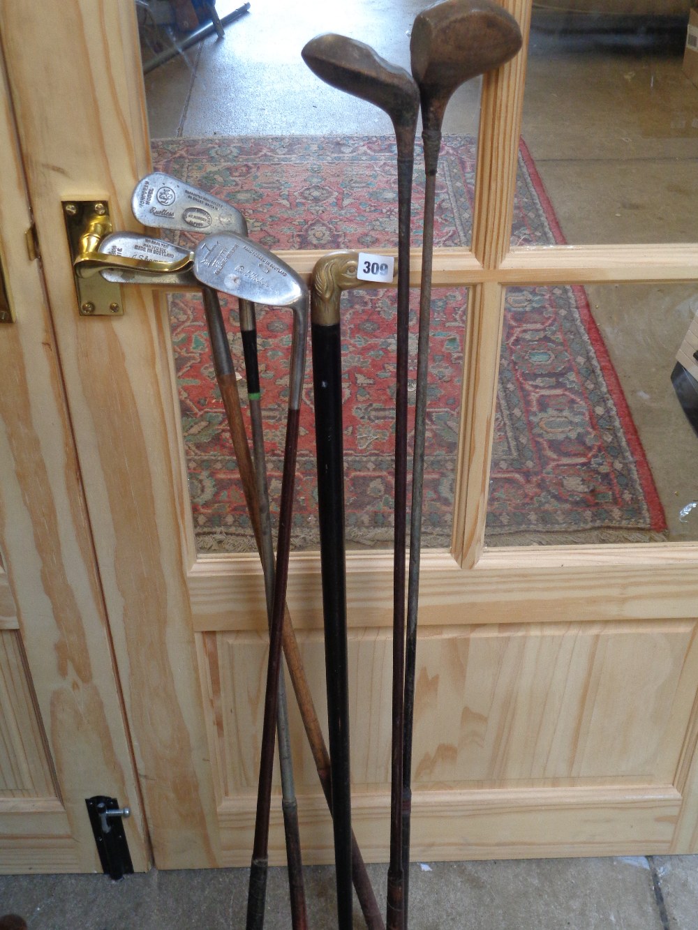 Qty. of Antique Golf Clubs inc. Bert Hodson, W F Muncey etc.