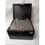 A Large Chinese Cantonese Black Lacquered tobacco caddy C.1840 with rectangular Pewter liner the