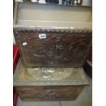 Large Brass embossed log box and a brass embossed magazine rack