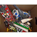Box of assorted 1990s Lego models and spares