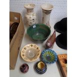 19thC Chinese bird decorated vase and a selection of Studio pottery