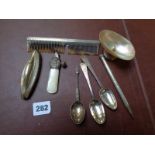 Edwardian Mother of pearl baby's rattle Birmingham 1907 and a qty. of small Silver items