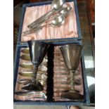 Cased Westfield plate fish set, Pr. Of Falstaff Silver plated goblets and a set of Community plate