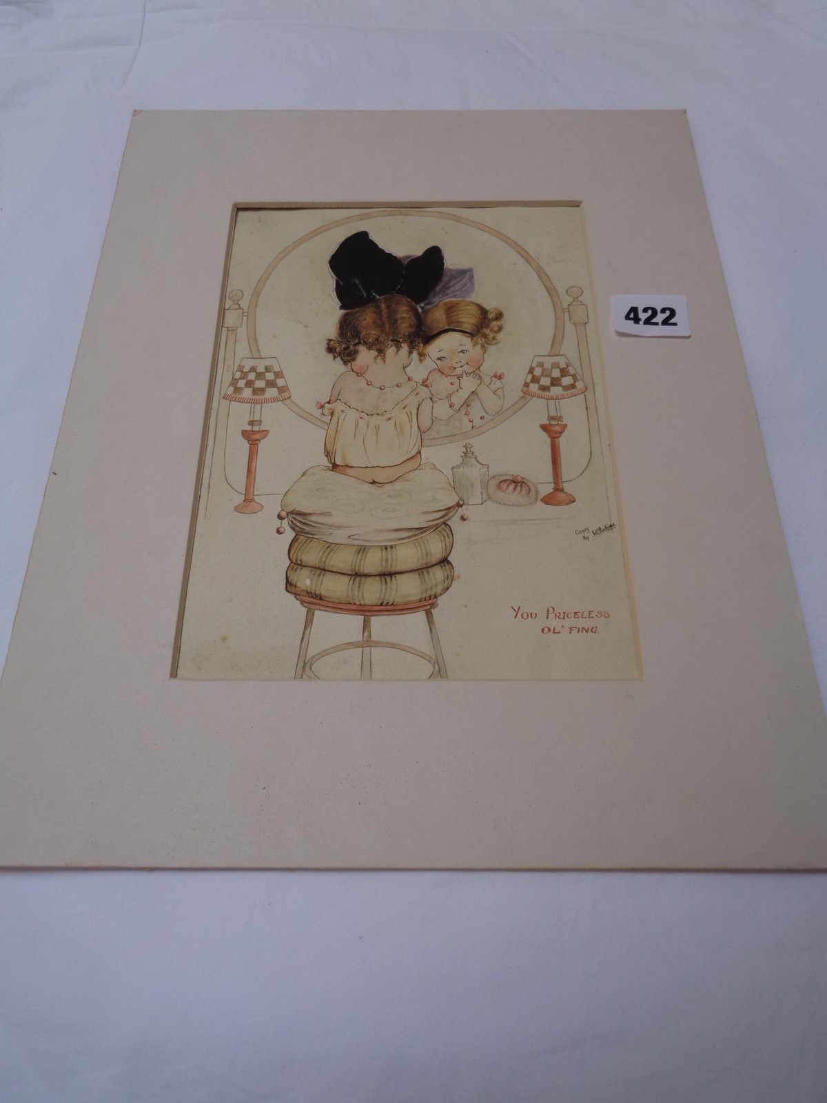 Unframed copy watercolour of a Mabel Lucie Attwell picture entitled 'You Priceless Ol'Fing'