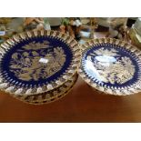 19thC Copeland part Dessert service with gilded Willow pattern decoration 6 pieces