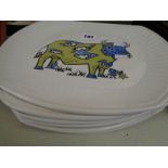 Set of 6 Cartwright's Staffordshire Ironstone meat plates with bowvine transfer printed decoration