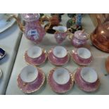 ADP Porcelaine De Luxe Pink and Gilt figural decorated Coffee set for 6