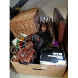 Box of Bygones inc. Beswick horse, Cameras, picnic set etc.