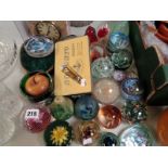 Collection of assorted paperweights inc. Metamec Quartz mantel clock