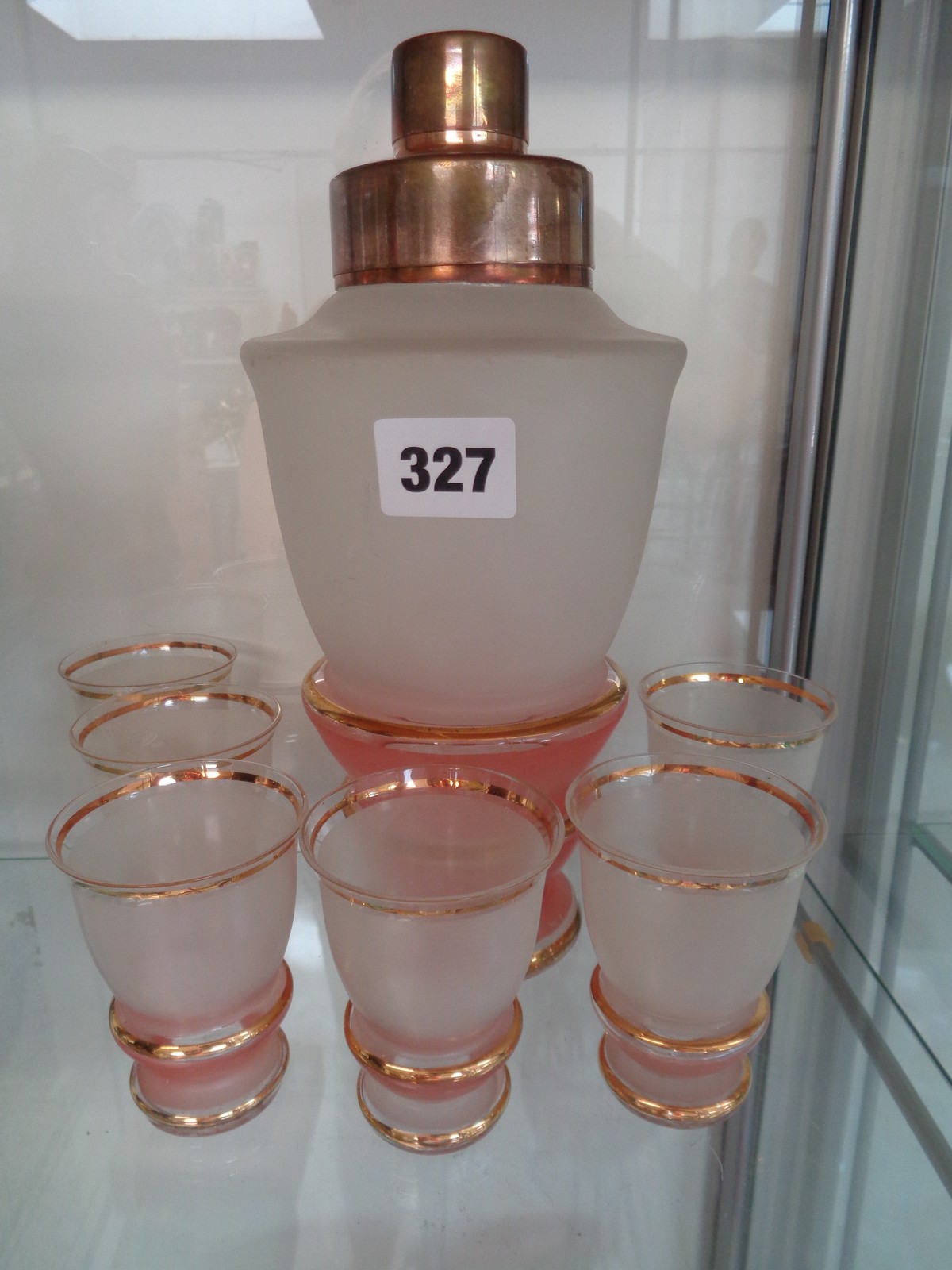 1950s Decanter with 6 matching shot glasses