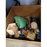 Box of OO Gauge trains, Corgi Toys and assorted ceramics