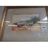 Gilt Framed Watercolour of Fighting Cocks by Myles Birkett Foster