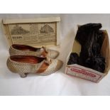 Pr. Of Edwardian Ladies shoes with gilt detail and stone set buckles