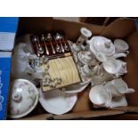 Queens floral decorated teaset, Cased Spoon set and assorted items