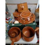 Box of Brown glazed European pottery