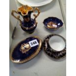 Rosenthal Blue Royale Silver Overlay Coffee can and saucer and 3 Pieces of Castel Limoges