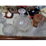 2 good quality Cut glass decanters, Fruit bowl and a pressed glass vase