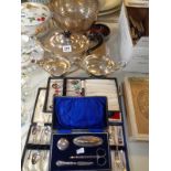 Large collection of Silverplated tableware inc. punch bowl, Teaset, Silver manicure set etc.