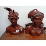 Pr. Of Balinese Hardwood carved busts depicting a man and woman