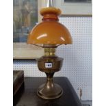 Brass Aladdin 23 Oil Lamp with Amber glass shade