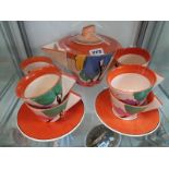 Reproduction Clarice Cliff Cubist Teapot and Cups and Saucers