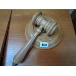 20thC Turned Oak Gavel and base