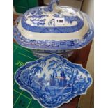 19thC Blue & White sweetmeat dish and a Large 19thC Willow pattern soup tureen