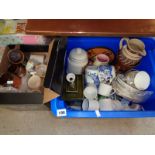 2 Boxes of assorted pottery and ceramics inc. Fen Pottery etc.