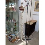 Victorian Wrought iron painted extendable oil lamp stand with copper welled oil lamp