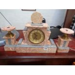 1930s Art Deco Italian Marble mantel clock with garnitures