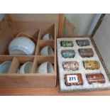 Boxed set of 8 Chinese Cloisonne pots and a Japanese teaset