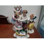 3 19thC Continental Porcelain figural groups with applied gilt detail