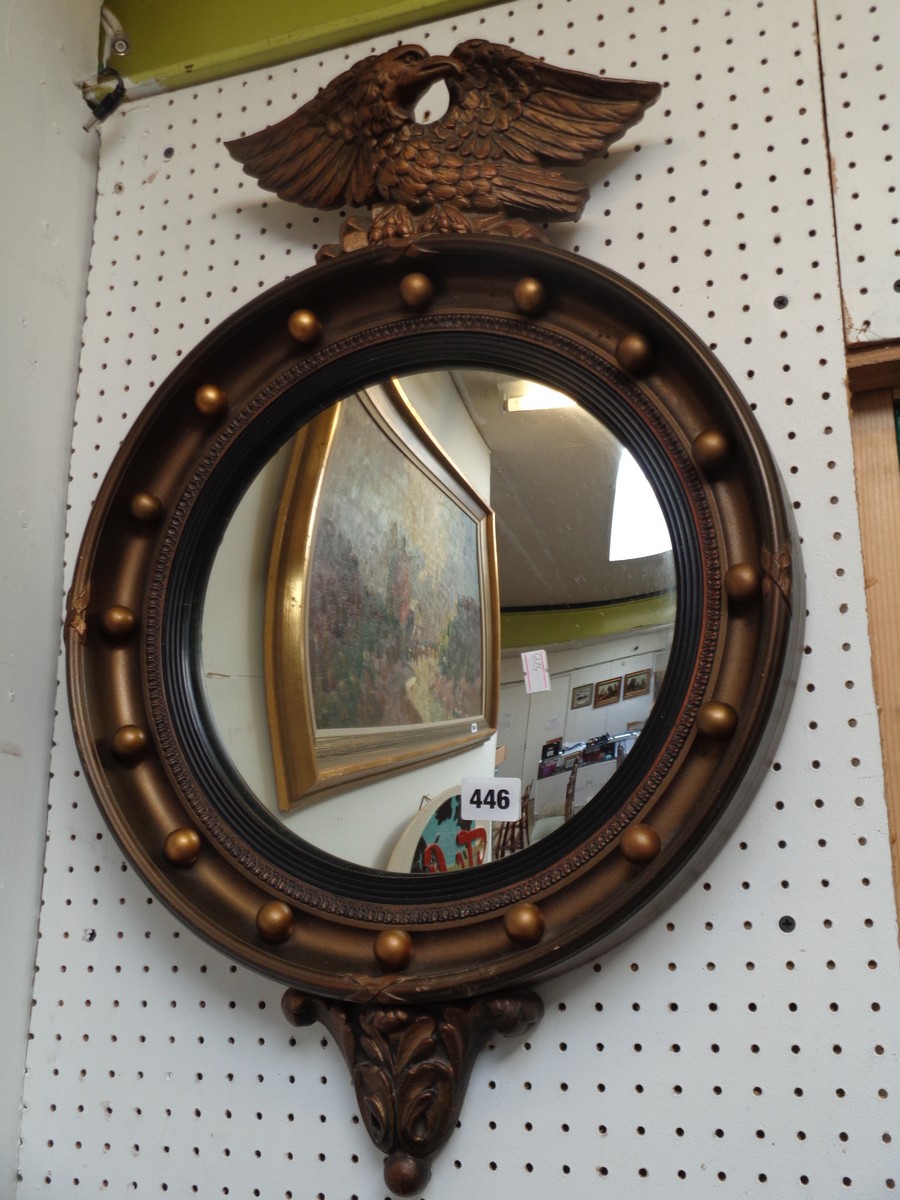 Georgian Style Gilt circular Eagle surmounted porthole mirror