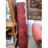 Large Red Ground Afghan Rug with tassel ends