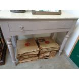 Edwardian Pine Painted side table with metal drop handles