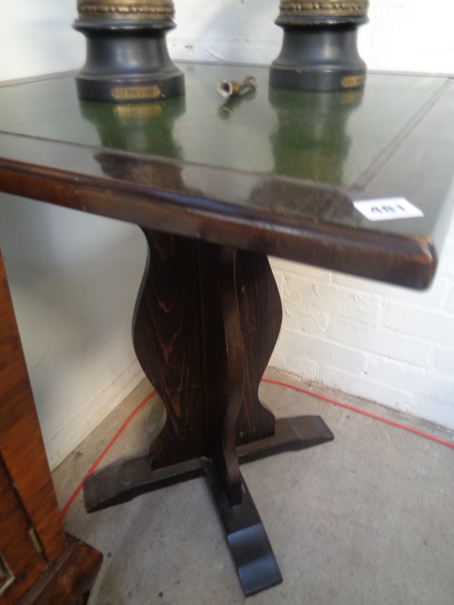 20thC Square Table with dyed green top and tripod base