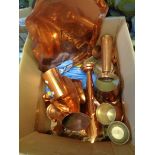 Large Box of assorted Copper tableware inc. Tray, Vases, Tankards etc.