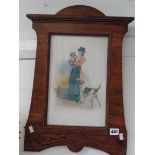 Arts & Crafts Carved and Inlaid photo frame inset with a Lady Foxhunter