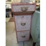 Interesting Pine Painted office cabinet of 3 drawers with brass cup handles